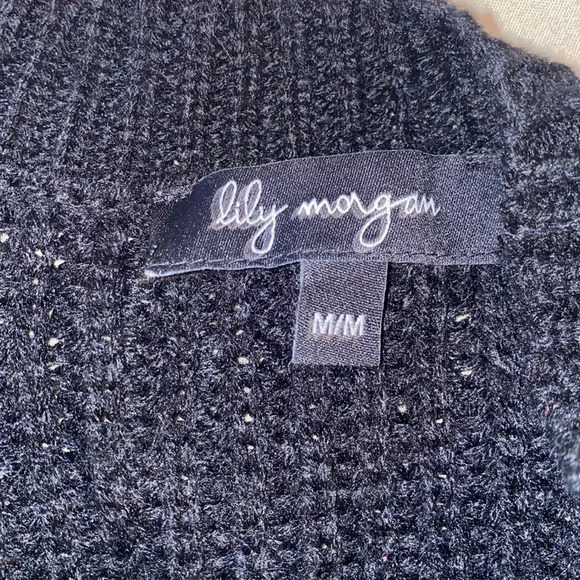 Lily Morgan black cold shoulder ribbed long sleeve sweater Sz M - Picture 4 of 6